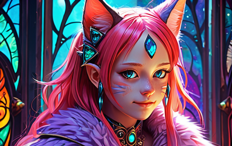 **

Prompt: "Fantasy cat-eared girl, whimsical design, vibrant colors, inspired by AI-generated concept art, anime style, intricate details, digital painting."

**