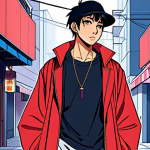 **

Prompt: "A stylish character illustration inspired by modern Japanese street fashion, incorporating a distinctive silhouette and a vibrant color palette. The character possesses a unique background story, reflecting current trends like diversity and minimalism, rendered in a contemporary anime style, use soft lighting, high details."

**