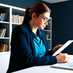 A professional female character designer in modest business casual attire, intensely focused on a digital tablet. On the tablet screen, a vibrant, expressive animated character with deep emotional depth is being sketched in a dynamic pose. The setting is a clean, well-lit modern art studio, with reference books on human anatomy and psychology on shelves in the background, bathed in soft, natural light from a large window. High-resolution, detailed, realistic, professional photography, fully clothed, appropriate attire, safe for work, perfect anatomy, correct proportions, natural pose, well-formed hands, proper finger count, natural body proportions.
