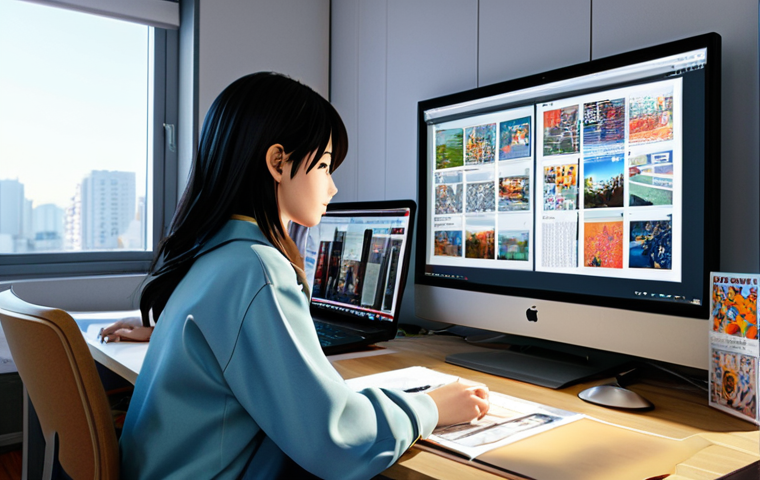 캐릭터디자이너로서의 포트폴리오 개선 팁 - Portfolio Review Scene**

"A character designer, female, in her 20s, casually dressed in a modern To...