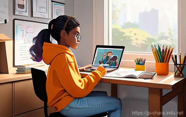 캐릭터디자인 자격증 필기 시험 준비를 위한 자료 - **Prompt 1: Aspiring Character Designer's Study Space**
    "A bright and cozy study desk in a moder...