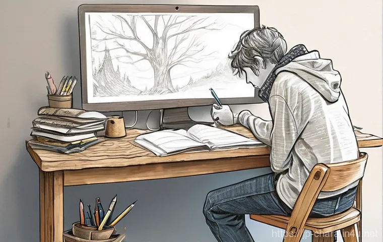 캐릭터디자인에서 선과 형태 연습법 - **Prompt 1: The Genesis of a Character through Rough Sketch**
    A young, imaginative artist, comfo...