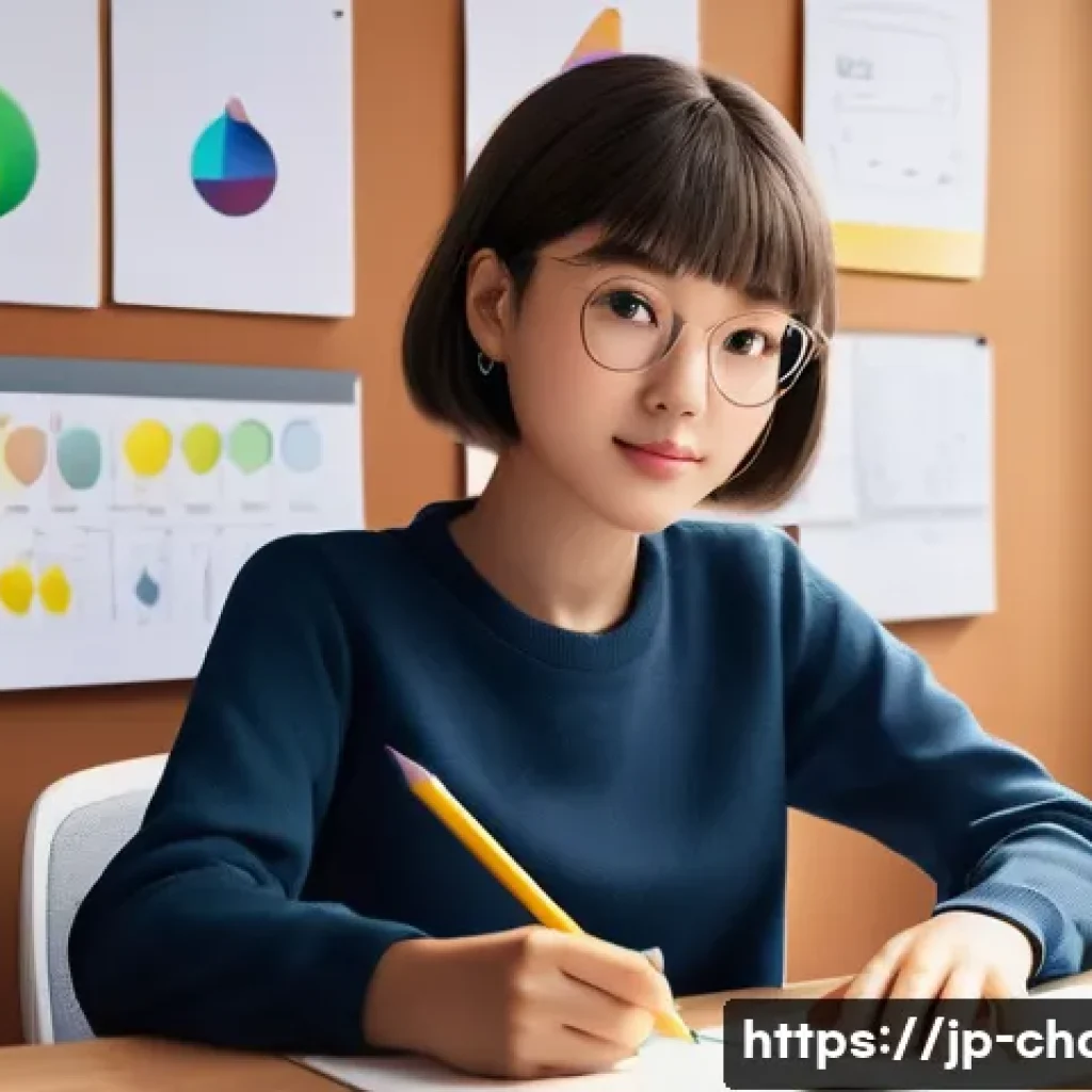 캐릭터디자인 자격증 시험에서 자주 나오는 질문 - **A Focused Aspiring Artist:**
A young female character designer in her early 20s, with a modern...