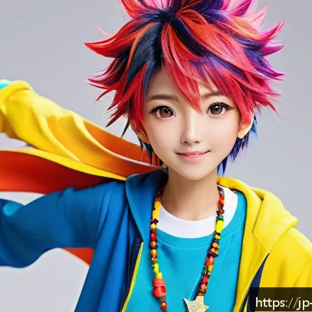 캐릭터디자인 실기 시험 대비 체크리스트 - A vibrant and energetic anime-style character with a bright, cheerful expression and dynamic pose, w...