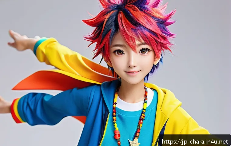 캐릭터디자인 실기 시험 대비 체크리스트 - A vibrant and energetic anime-style character with a bright, cheerful expression and dynamic pose, w...