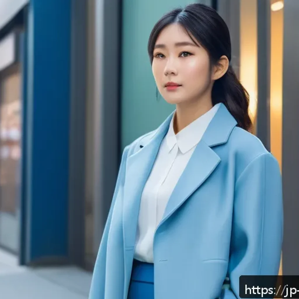 캐릭터디자인 업계 리더로 성장하는 비결 - A stylish young female character wearing modern minimalistic clothing with clean, sophisticated line...