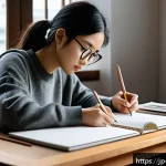 캐릭터디자인 자격증 학습에서 필요한 도구 - A cozy art studio scene featuring a young Japanese artist practicing analog sketching: she is sittin...