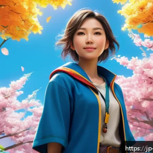 캐릭터디자인과 스토리텔링 기법 - A young female fantasy hero standing in a bright, vibrant world, wearing simple but elegant clothing...