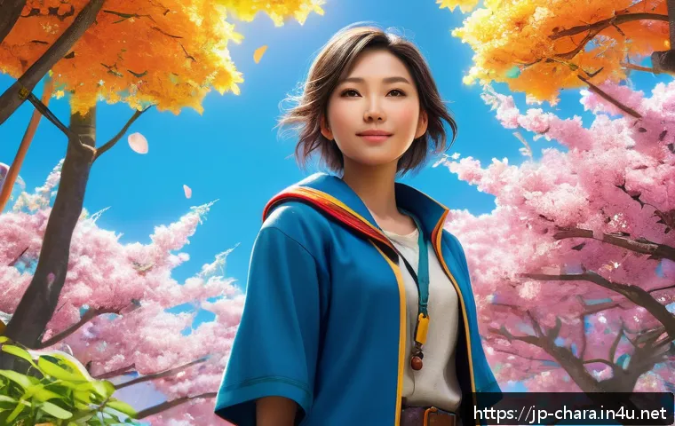 캐릭터디자인과 스토리텔링 기법 - A young female fantasy hero standing in a bright, vibrant world, wearing simple but elegant clothing...