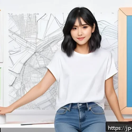 캐릭터디자인 자격증 학습을 위한 자료 정리 - A young female character designer in casual modern clothing, standing confidently with a digital pen...